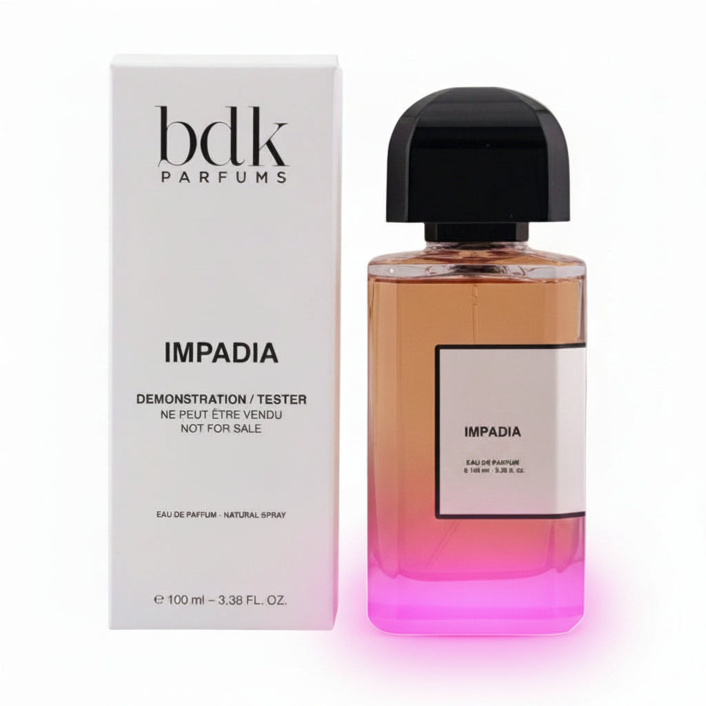 Bottle and box of bdk Parfums Impadia perfume on a white background