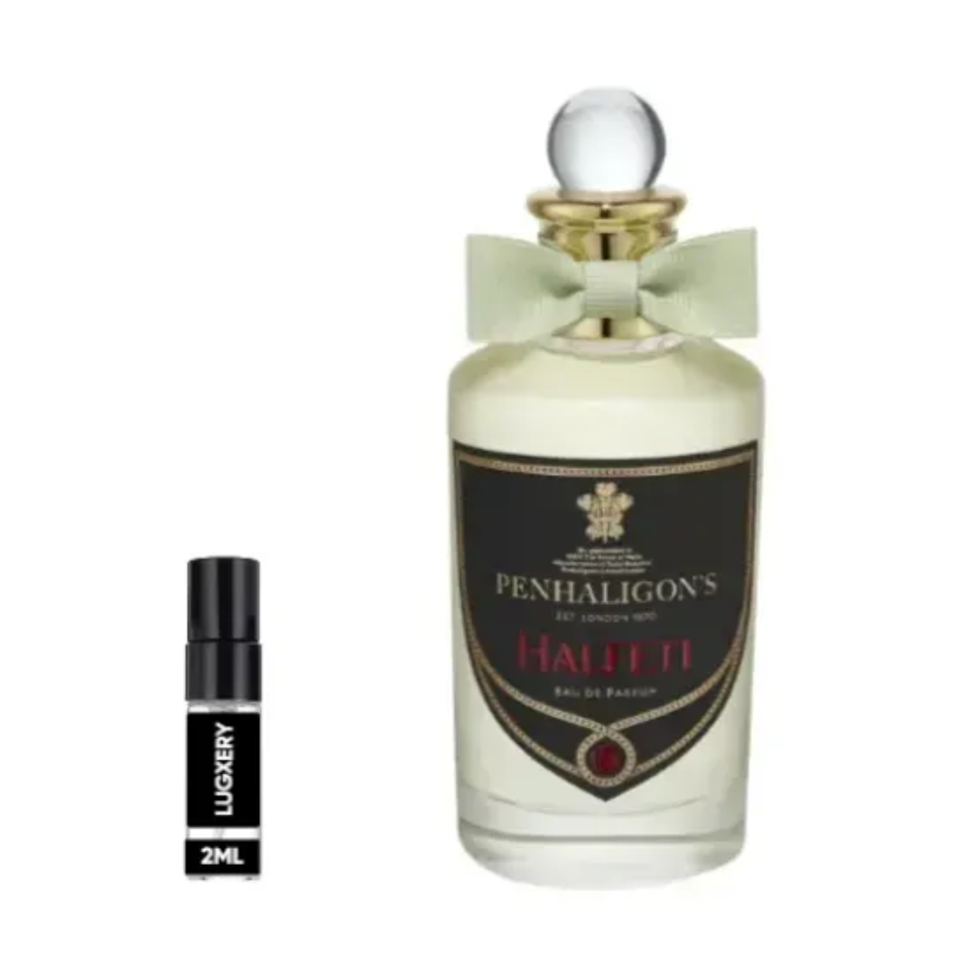 Penhaligon's perfume bottle with a smaller bottle labeled 'Luxury' on a white background