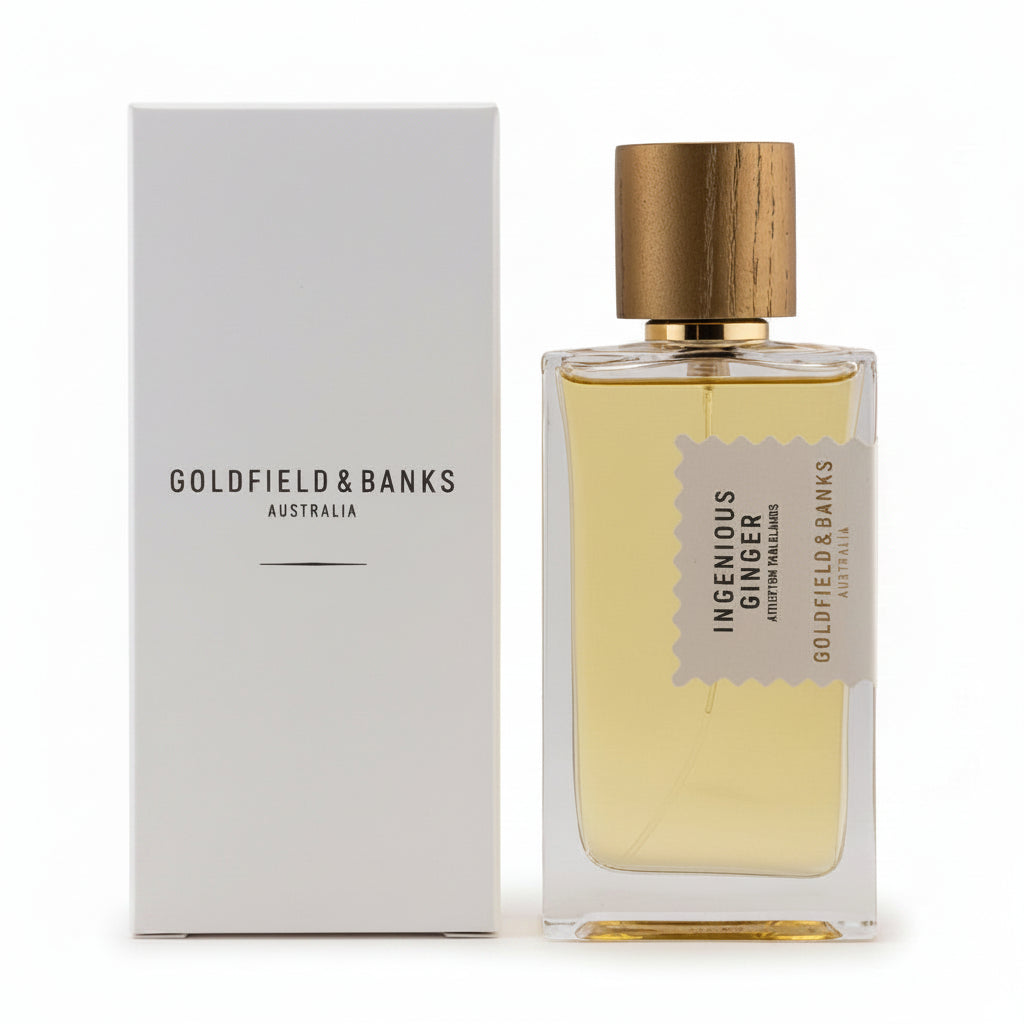Goldfield & Banks perfume bottle and packaging on a light gray background