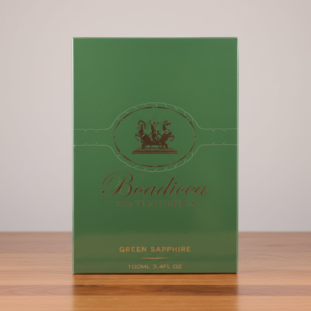 Green Sapphire. Green packaging with 'Boadicea' branding on a white background