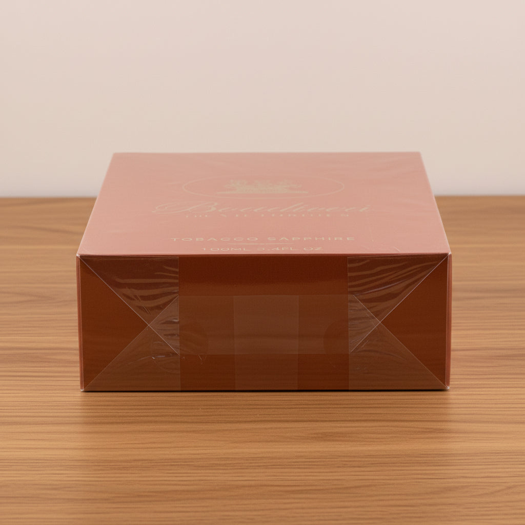 Tobacco Sapphire Boadicea. Pink packaging box with a clear window on a white background