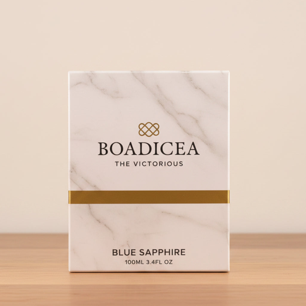Boadicea The Victorious product packaging with marble texture