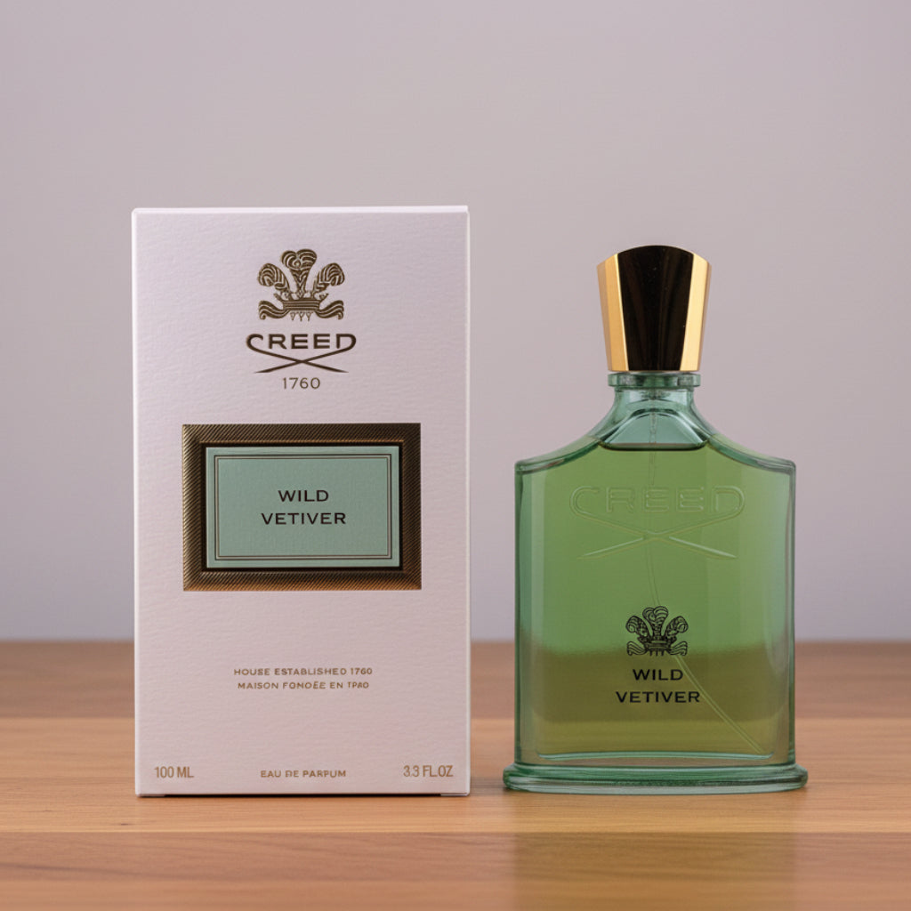 Creed Wild Vetiver perfume bottle and packaging on a white background