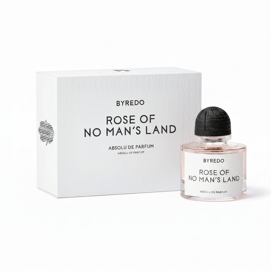 Byredo Rose of No Man's Land Absolu de Parfum bottle with its white packaging box, displayed on a clean white background.