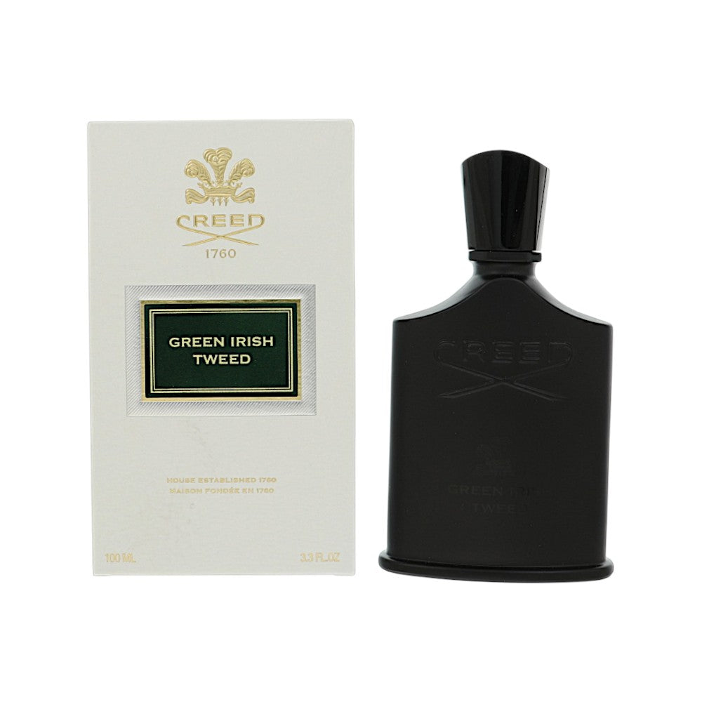 Creed Green Irish Tweed perfume bottle and packaging on a white background